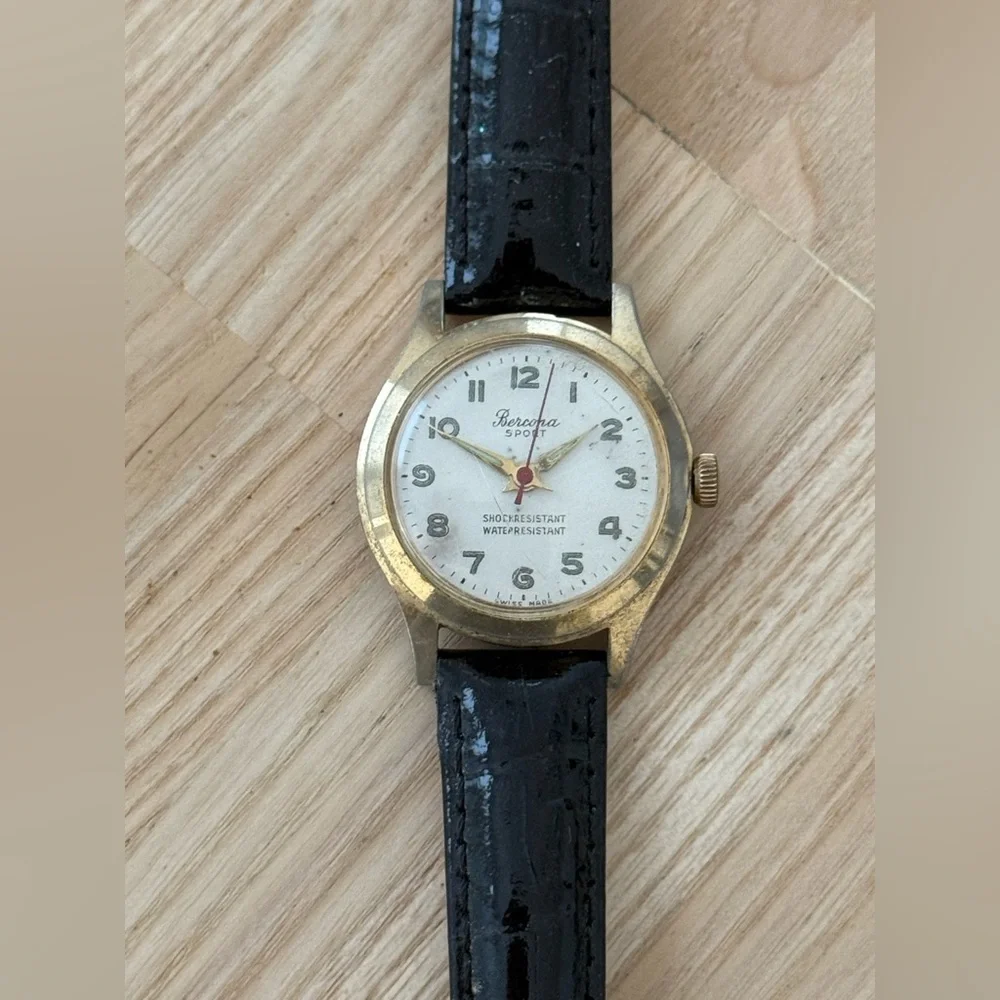 Bercona Sport by Belair Rare Vintage Mechanical Watch White Dial New Strap Works